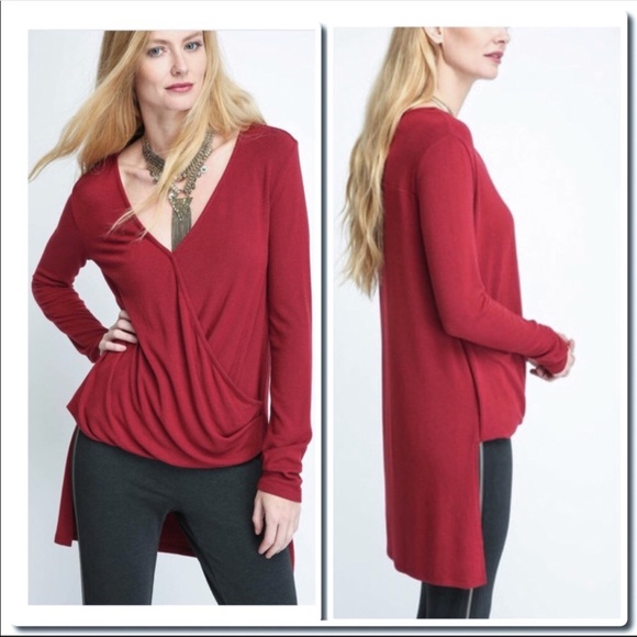 Hi Lo Surplice Top in Red - Picture 2 of 3